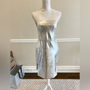 Mason by Michelle Mason Strapless Silver metallic leather cutout dress